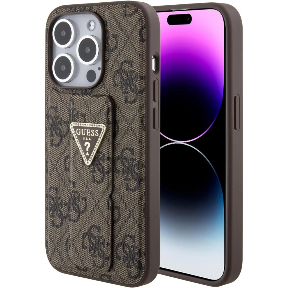 Guess Grip Stand 4G Triangle Strass Case for iphone 15 Pro Max Brown