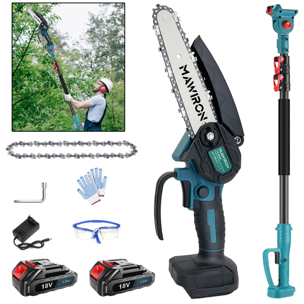 Cordless Telescopic Long Reach Pruner Pole Chainaw+2Battery+Charger-Makita Compatible