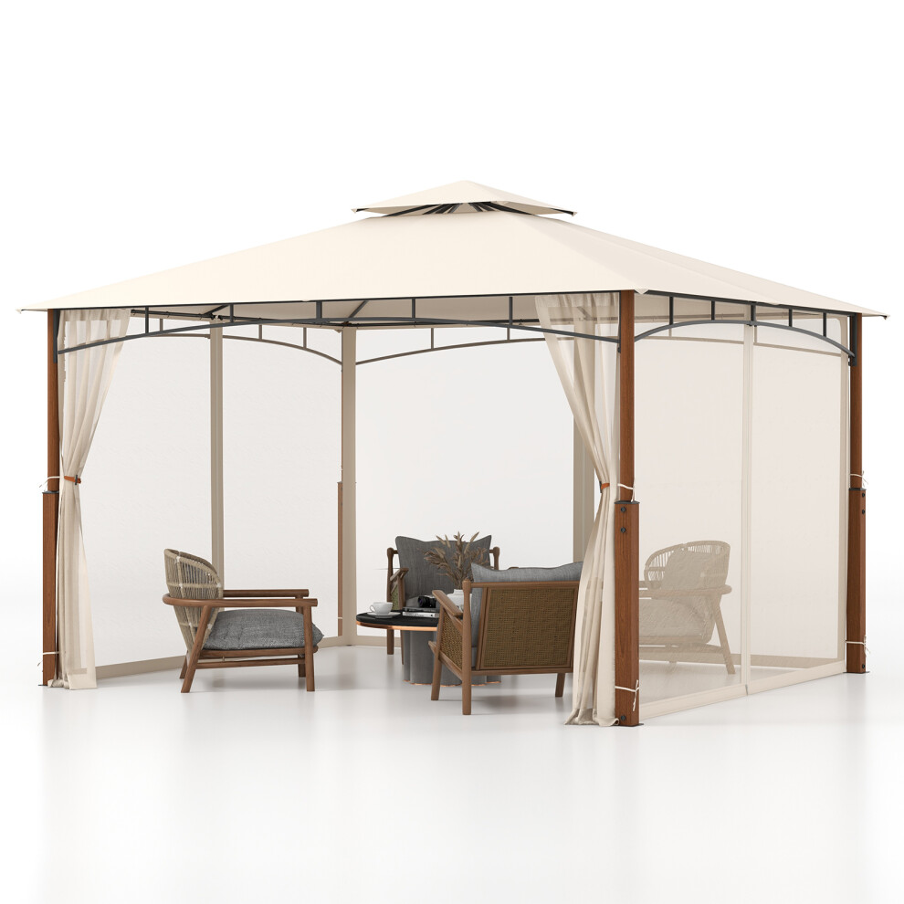 2-Tier Roof Outdoor Gazebo w/ Netting 360 x 300cm Patio Canopy