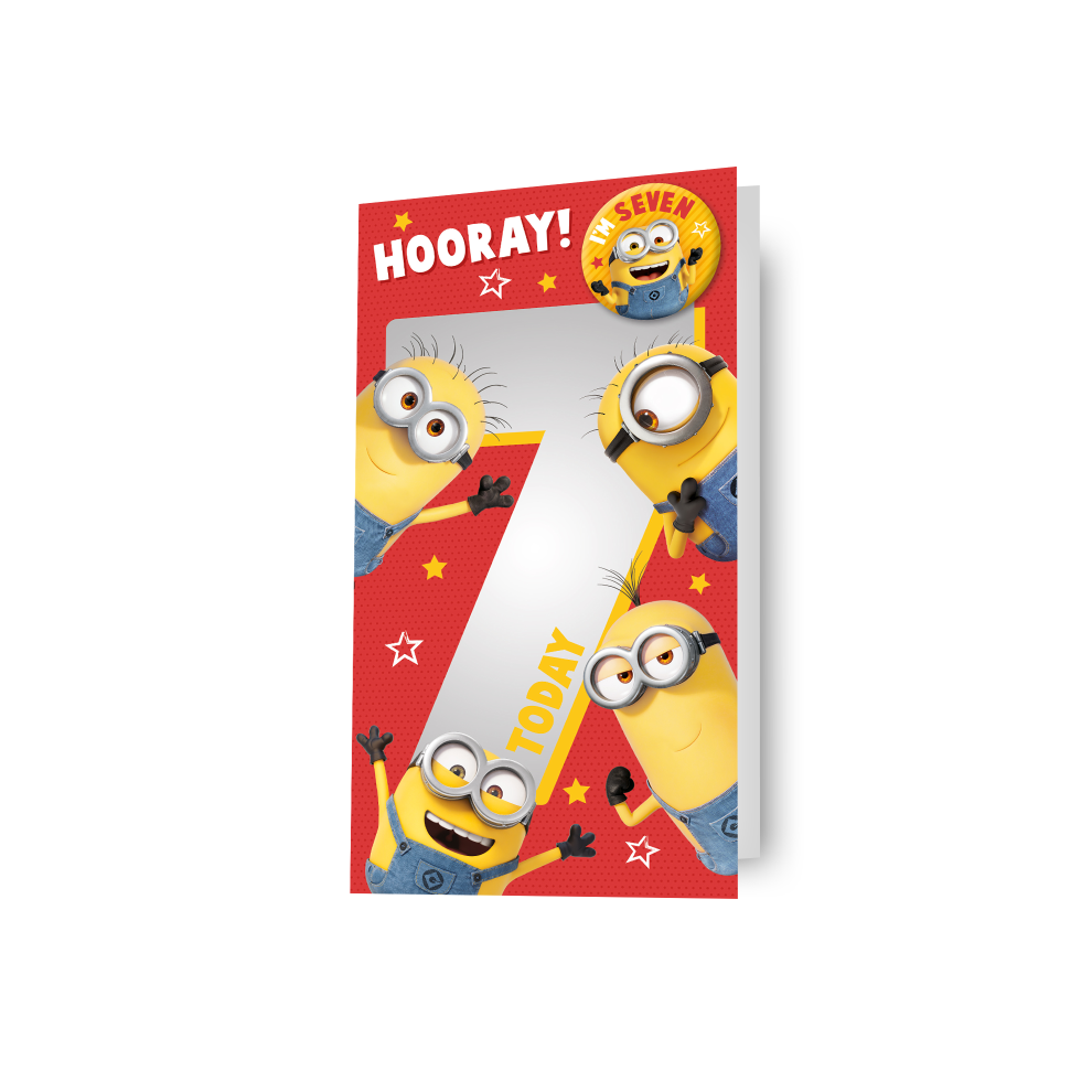 Despicable Me Minions Age 7 Birthday Card With Badge