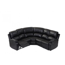 Roma Black Leather Recliner 5 Seat Corner Sofa