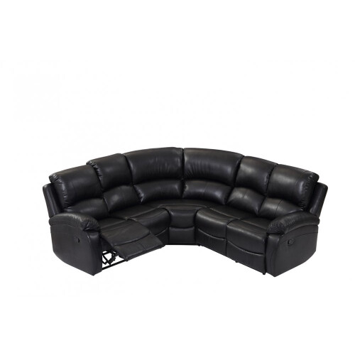 Roma Black Leather Recliner 5 Seat Corner Sofa