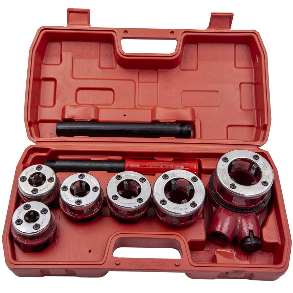 Ratchet Pipe Threader Die Bar Head Handle Tool Set 1/4'' 3/4'' 6 Dies