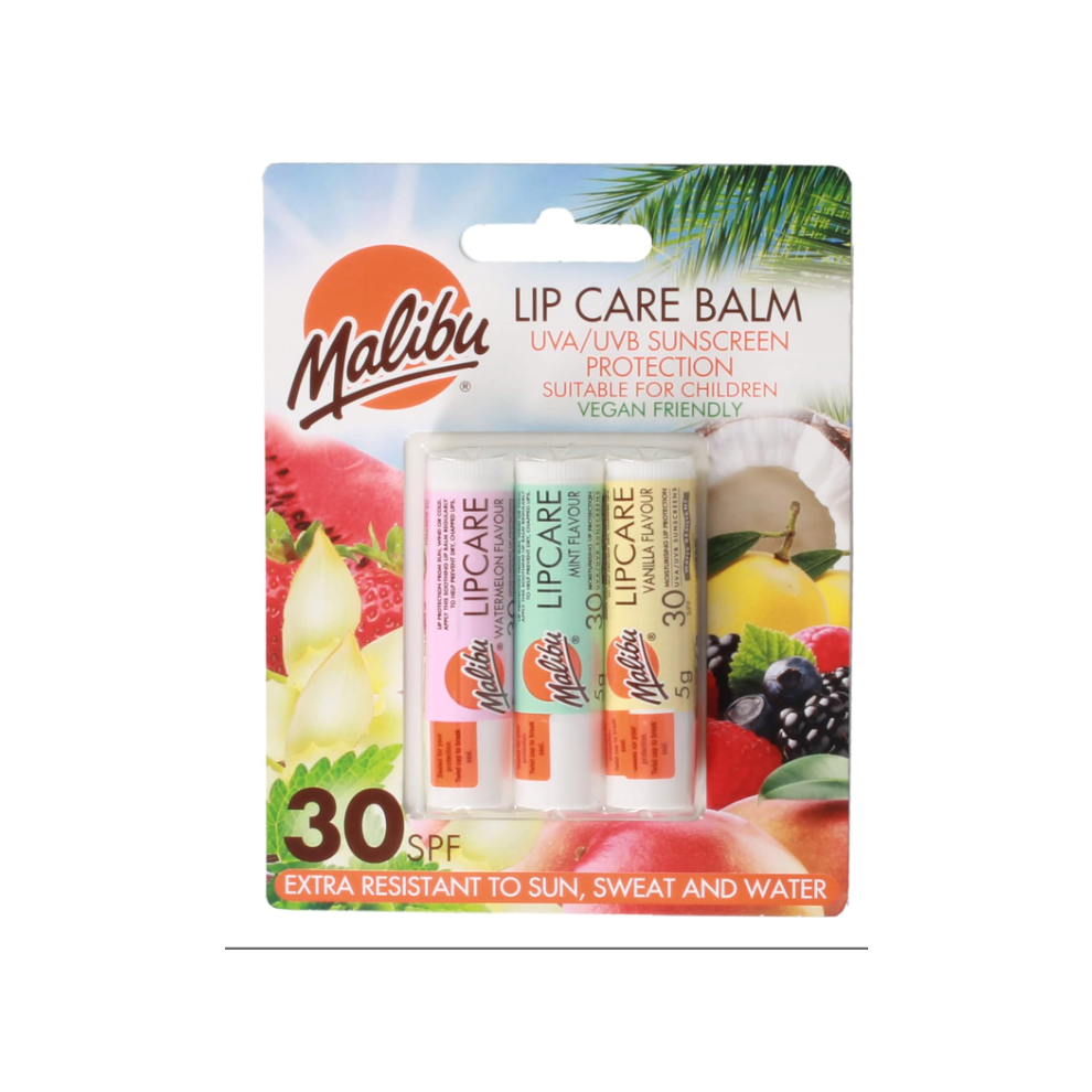 SPF 30 Lip Balm Sunscreen, Watermelon, Mint and Vanilla, 3 x 5g