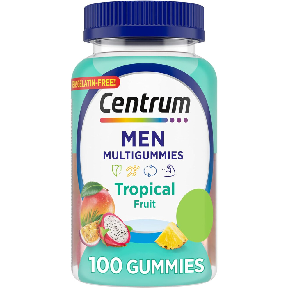 Centrum Men's Multivitamin Gummies, Tropical Fruit Flavors Made from Natural Flavors, 100 Count, 50 Day Supply