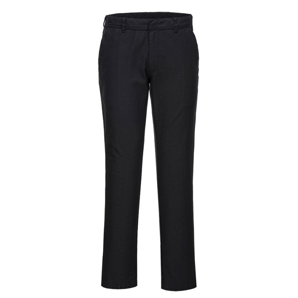 (30R, Black) Portwest Mens Chino Stretch Slim Trousers