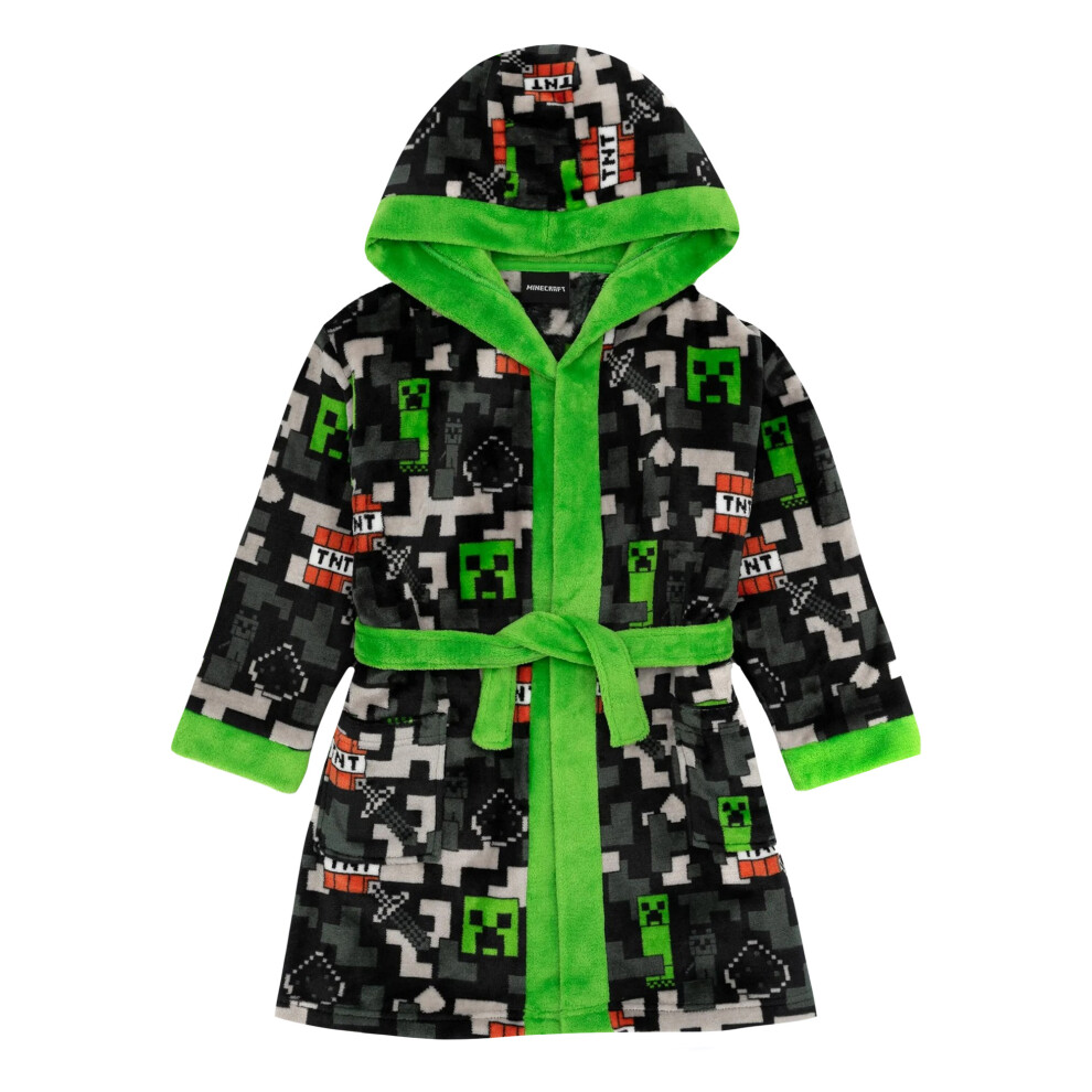 (13-14 Years, Black/Green/Grey) Minecraft Boys Creeper TNT Dressing Gown