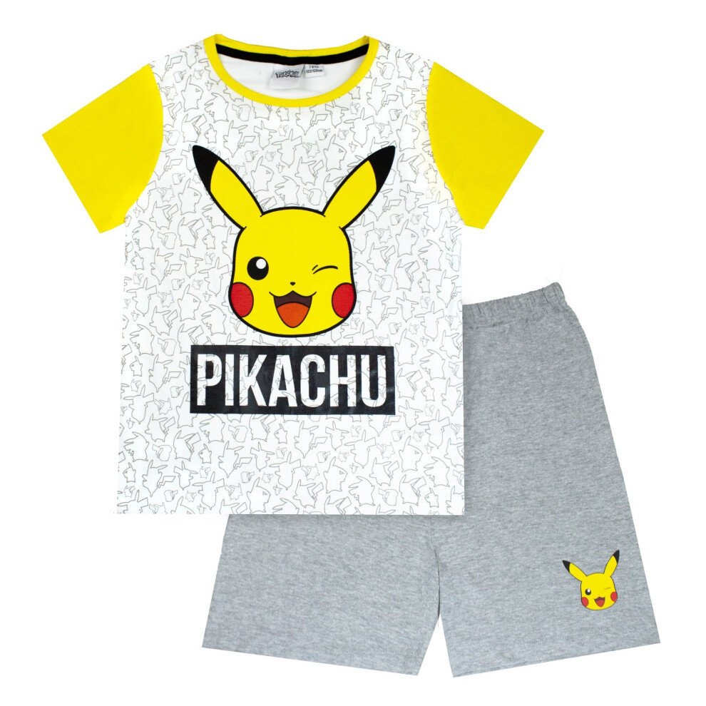 (5-6 Years, Marl Grey/Yellow) Pokemon Boys Pikachu Face Short Pyjamas Set