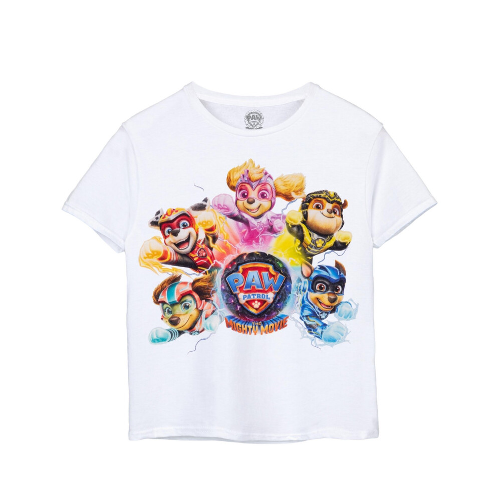 (5-6 Years, White) Paw Patrol: The Mighty Movie Childrens/Kids Logo T-Shirt