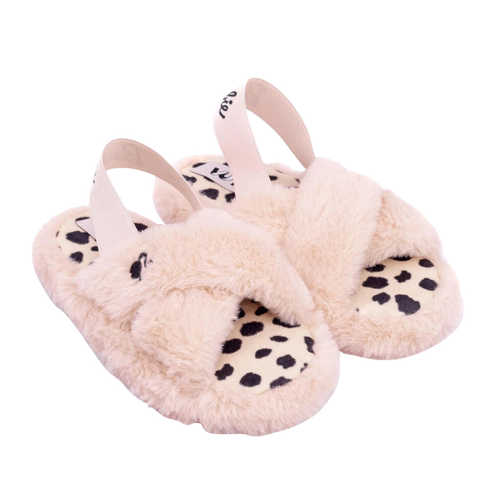 (12 UK Child, Pink) Barbie Girls Faux Fur Slip-on Slippers