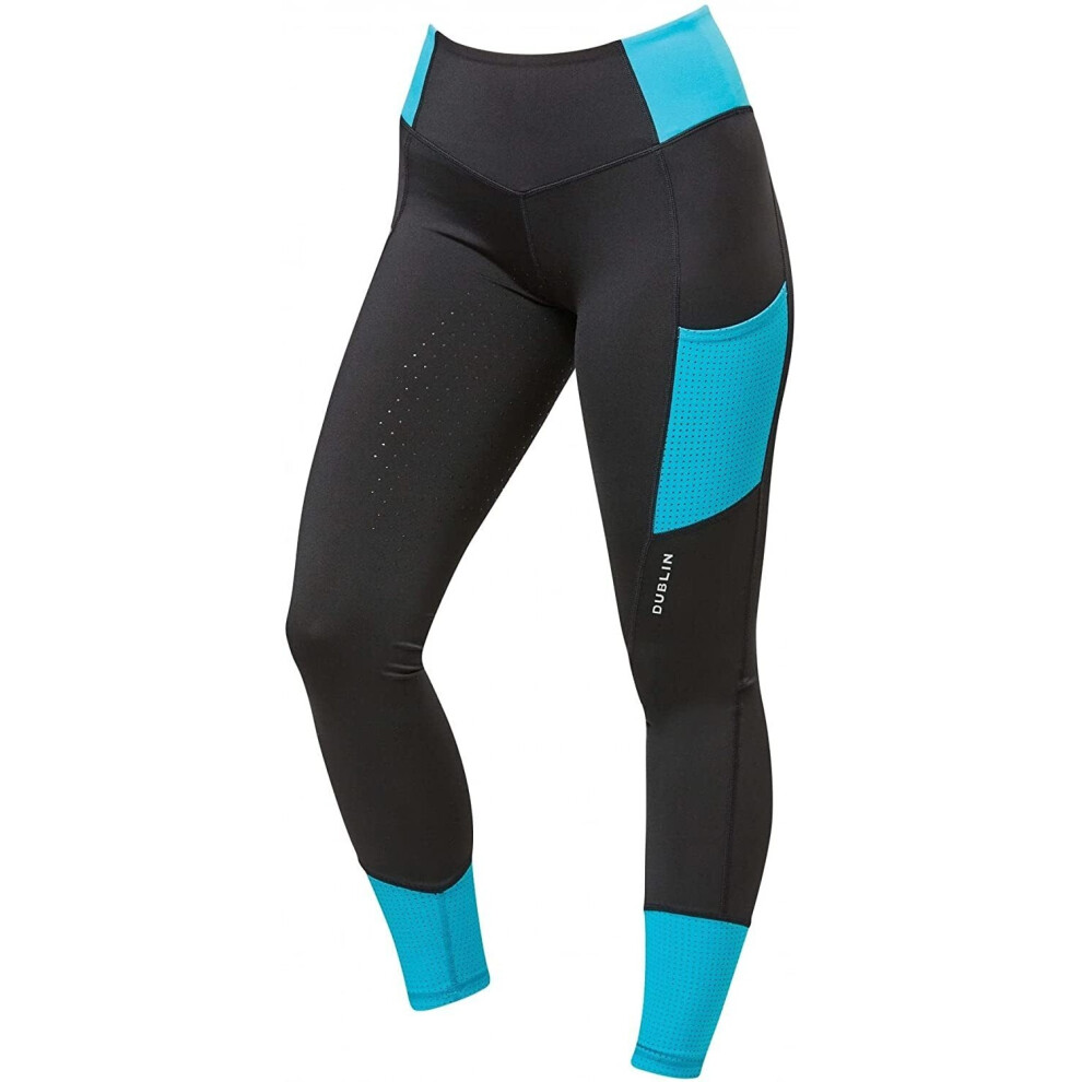 (14 UK, Aqua Blue) Dublin Womens/Ladies Power Performance Colour Block Horse Riding Tights