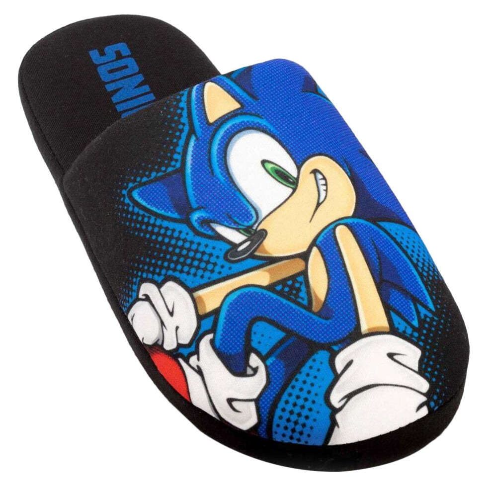 (11 UK-12 UK, Black) Sonic The Hedgehog Mens Slippers