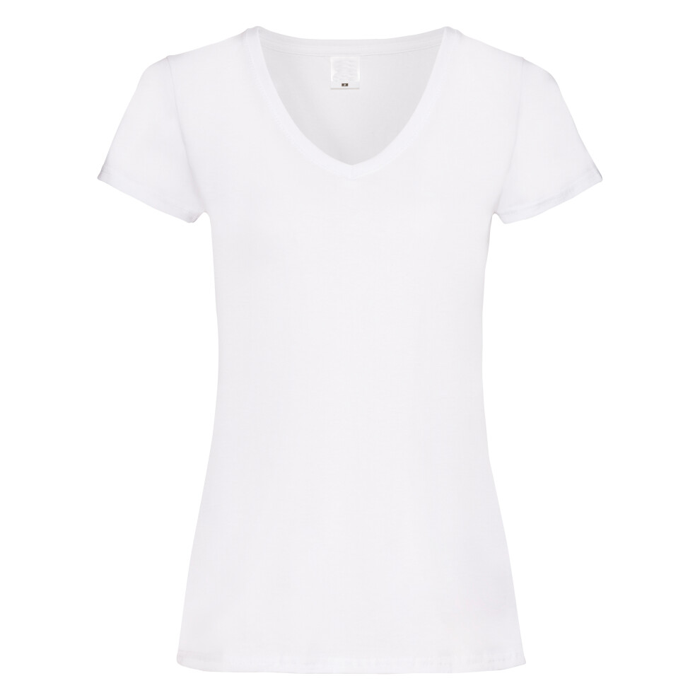 (Medium, Snow) Womens/Ladies Value Fitted V-Neck Short Sleeve Casual T-Shirt