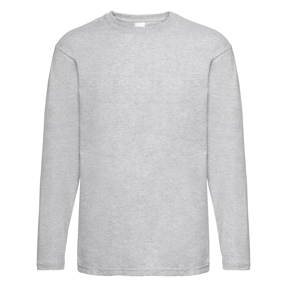(X Large, Grey Marl) Mens Value Long Sleeve Casual T-Shirt