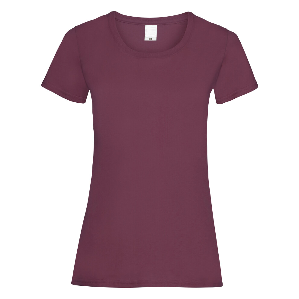 (Medium, Oxblood) Womens/Ladies Value Fitted Short Sleeve Casual T-Shirt