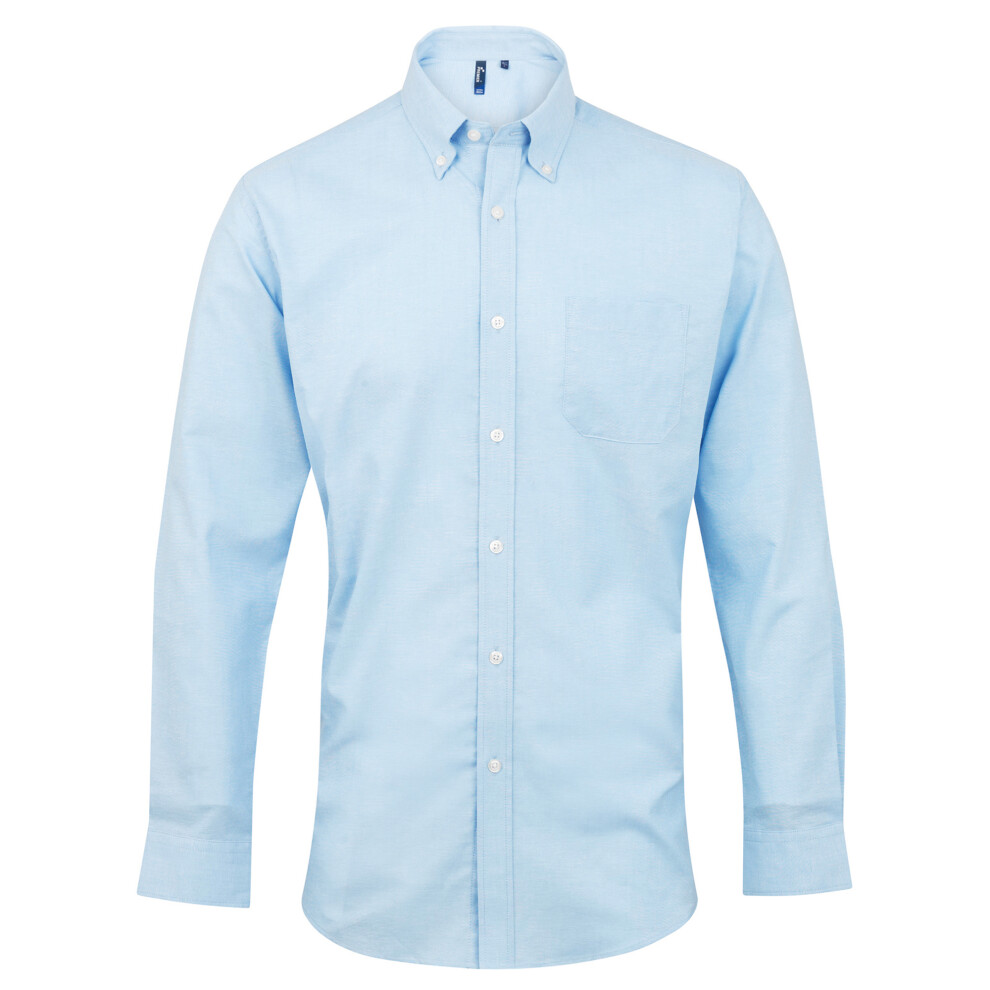 (15.5, Light Blue) Premier Mens Signature Oxford Long Sleeve Work Shirt