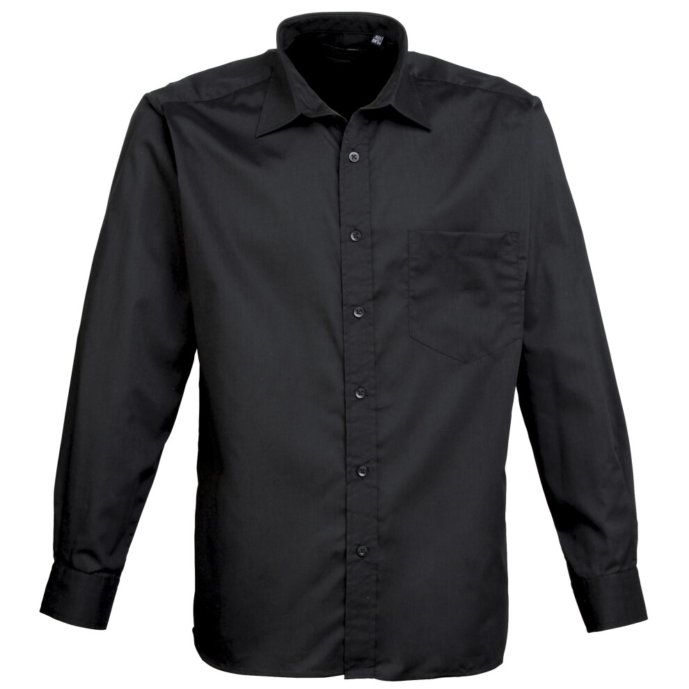 (21, Black) Premier Mens Long Sleeve Formal Plain Work Poplin Shirt