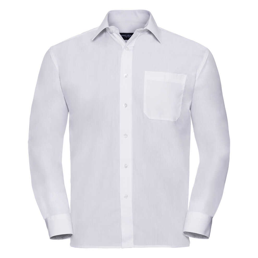 (19.5, White) Russell Collection Mens Long Sleeve Shirt