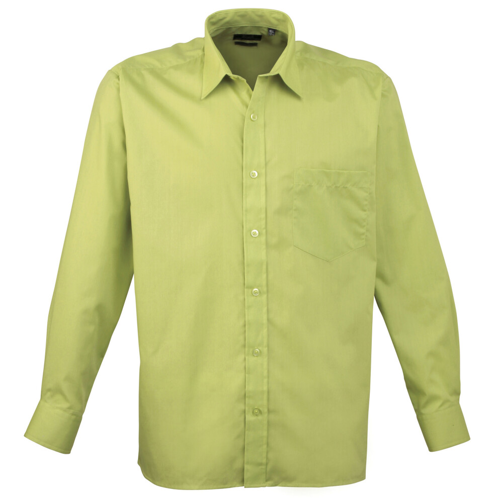 (18.5, Lime) Premier Mens Long Sleeve Formal Plain Work Poplin Shirt