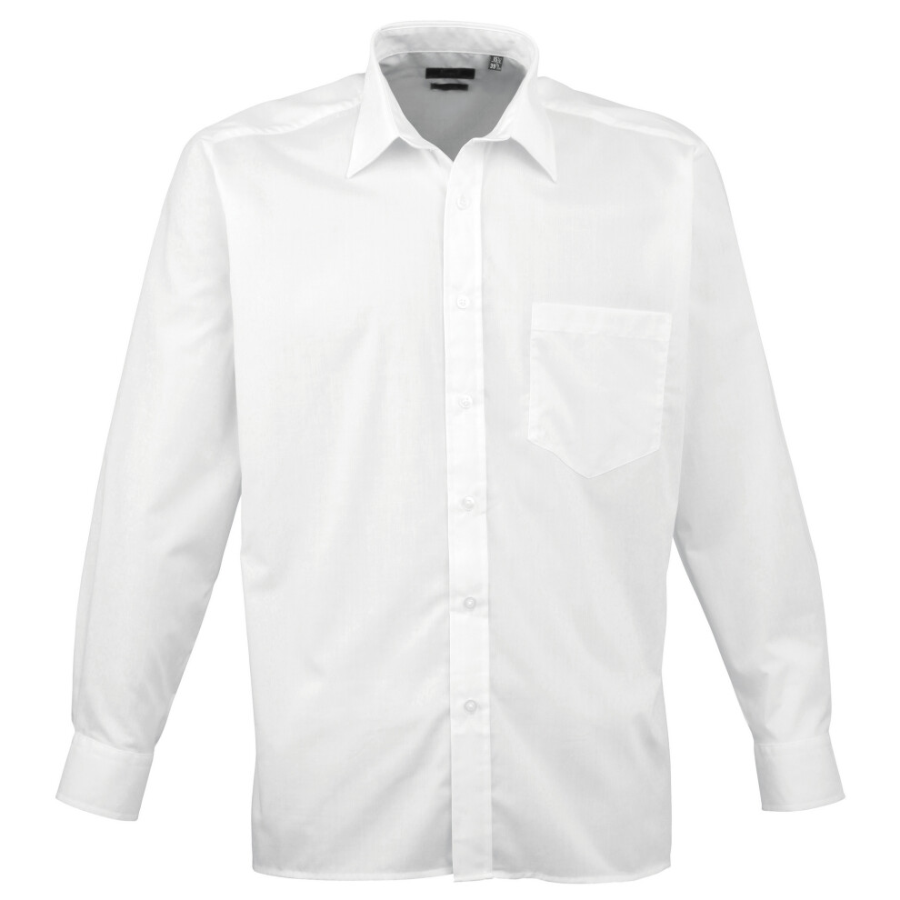 (22, White) Premier Mens Long Sleeve Formal Plain Work Poplin Shirt