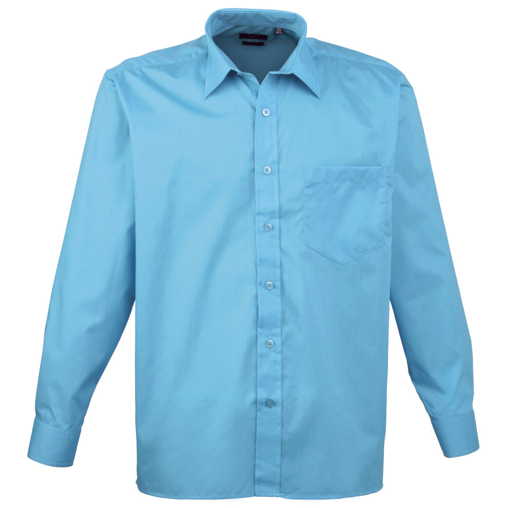 (20, Turquoise) Premier Mens Long Sleeve Formal Plain Work Poplin Shirt