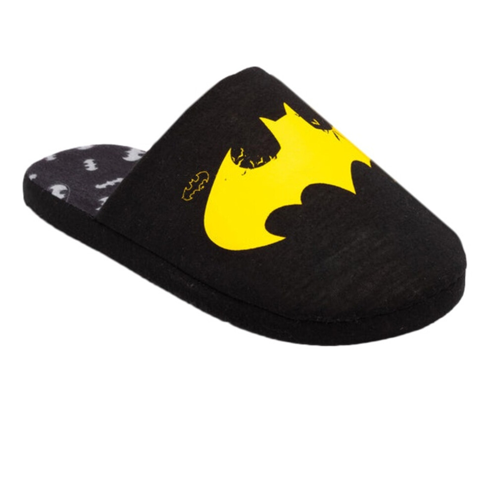 (7 UK-8 UK, Black/Yellow) Batman Mens Distressed Logo Slippers