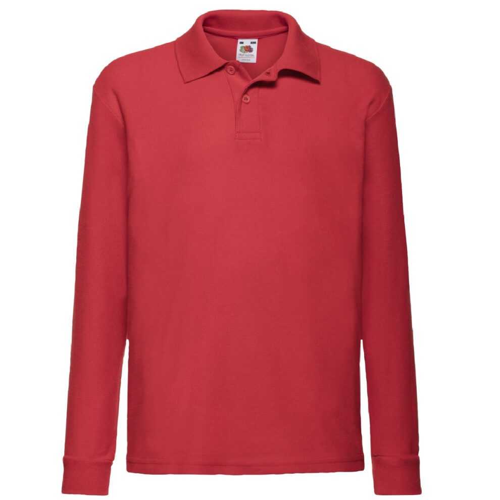 (14-15, Red) Fruit Of The Loom Childrens Long Sleeve 65/35 Pique Polo / Childrens Polo Shirts