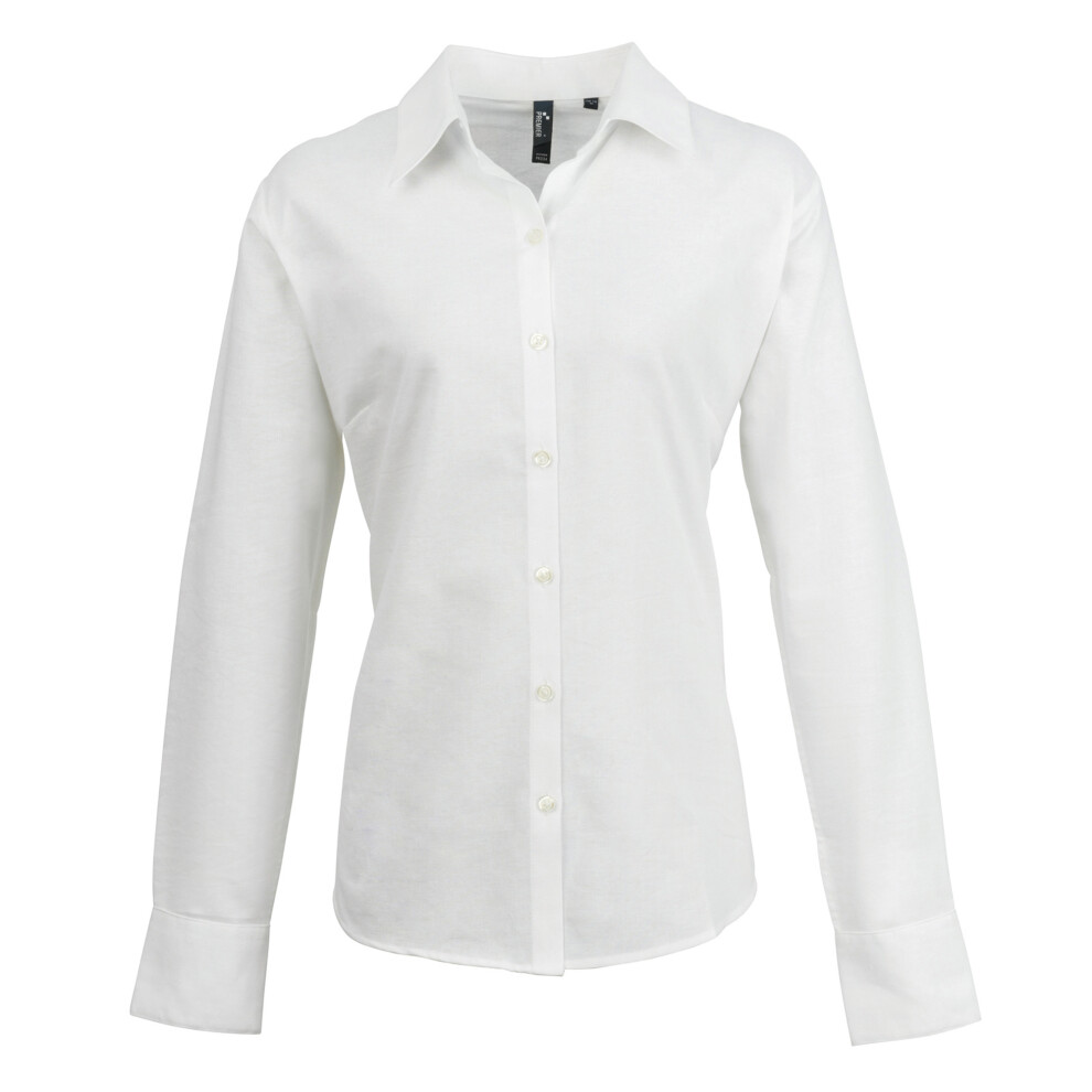 (18, White) Premier Womens/Ladies Signature Oxford Long Sleeve Work Shirt