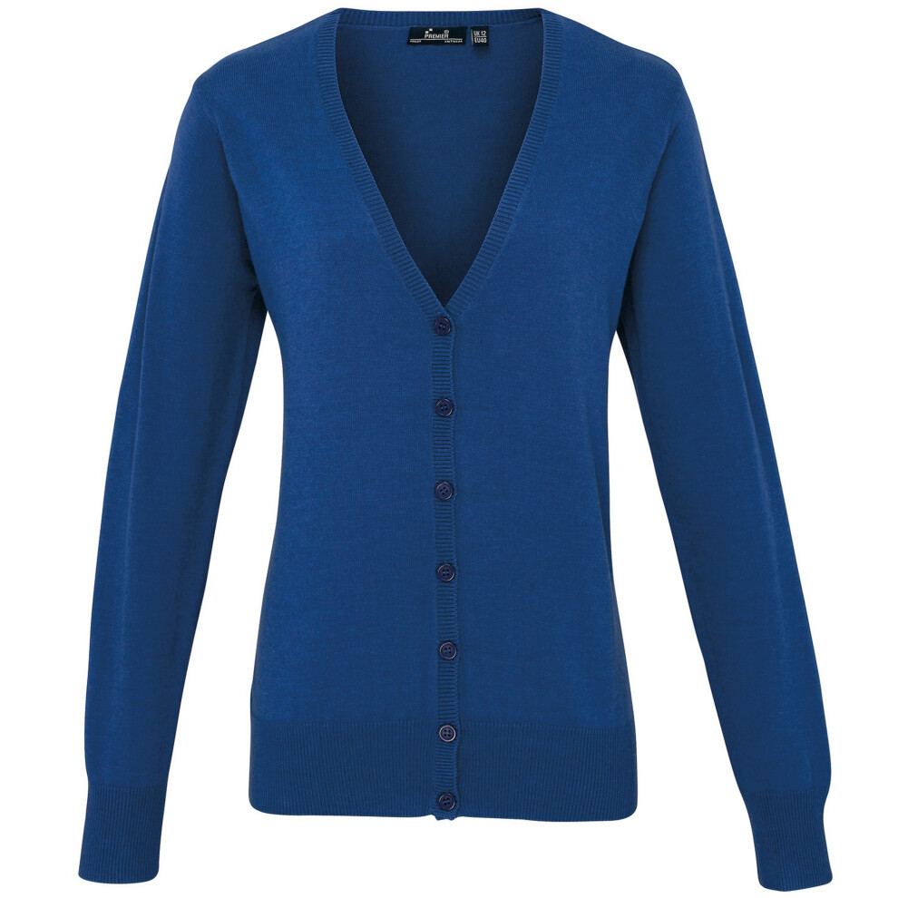(10, Royal) Premier Womens/Ladies Button Through Long Sleeve V-neck Knitted Cardigan
