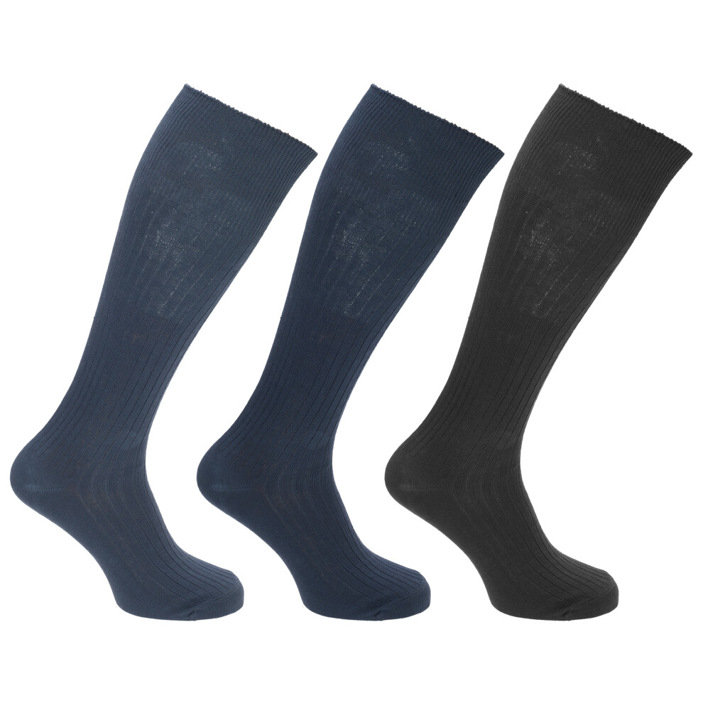 100% Cotton Ribbed Knee High Socks (Pack Of 3)