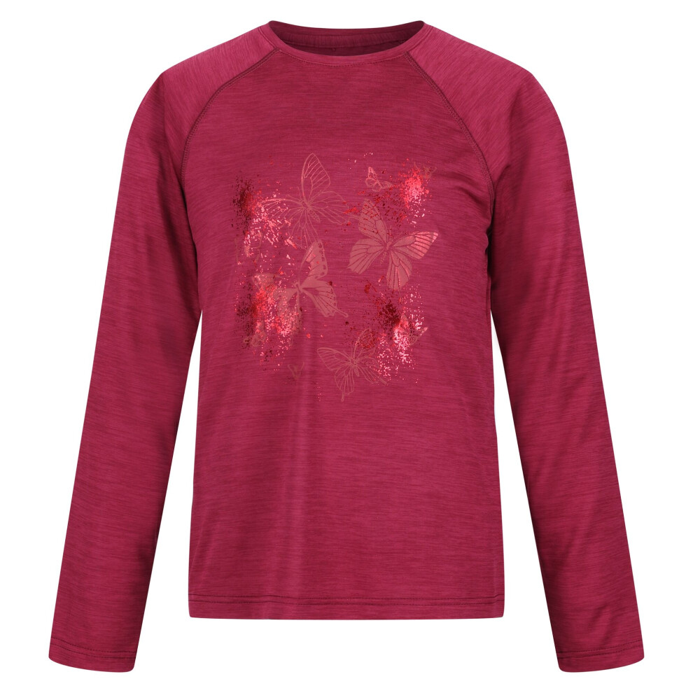 (11-12 Years, Rumba Red) Regatta Childrens/Kids Burnlee Butterflies Marl Long-Sleeved T-Shirt