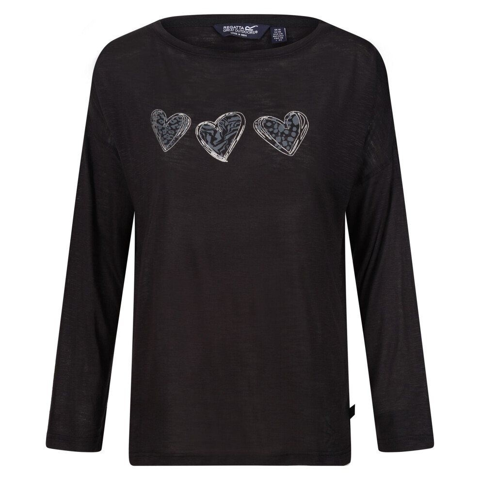 (12 UK, Black) Regatta Womens/Ladies Carlene Hearts Long-Sleeved T-Shirt