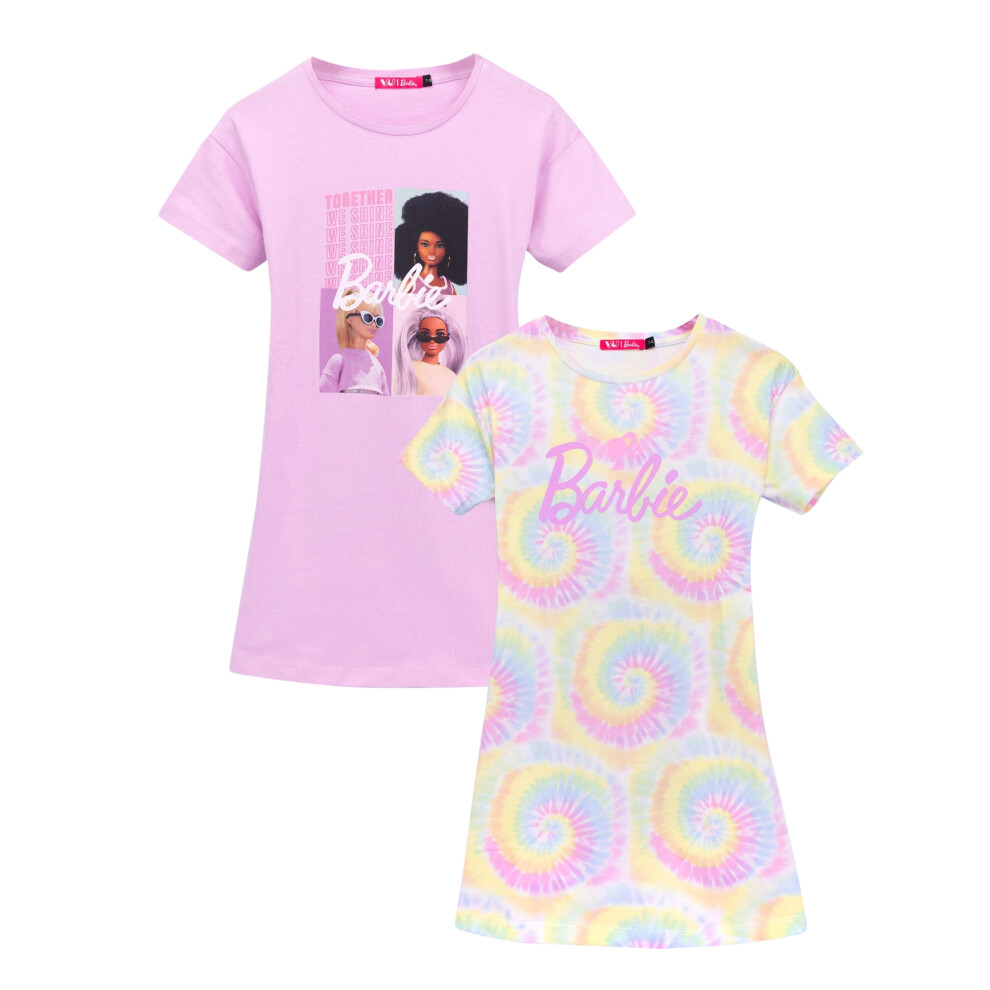 (11-12 Years, Multicoloured) Barbie Girls Open Back T-Shirt Dress (Pack of 2)