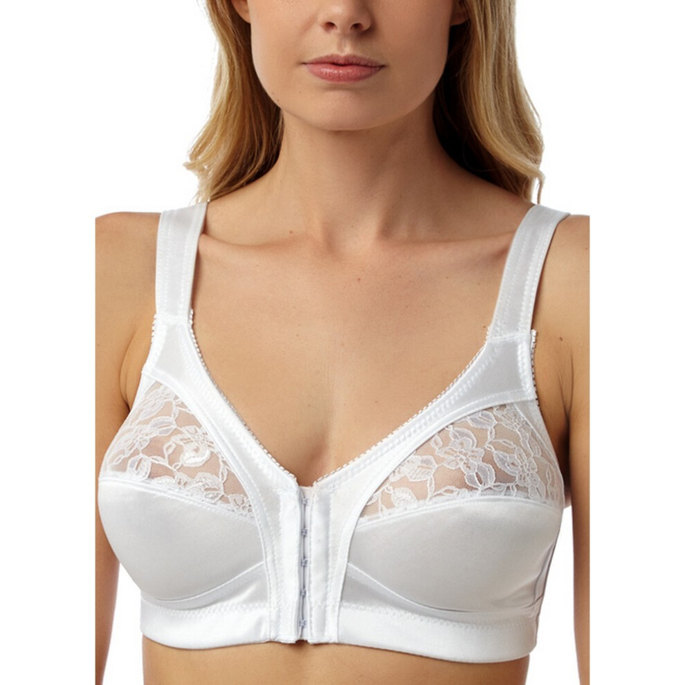 Marlon Firm Control Lace Front Brief - White, Size Large - 90% Polyamide, 10% Elastane - Full Coverage