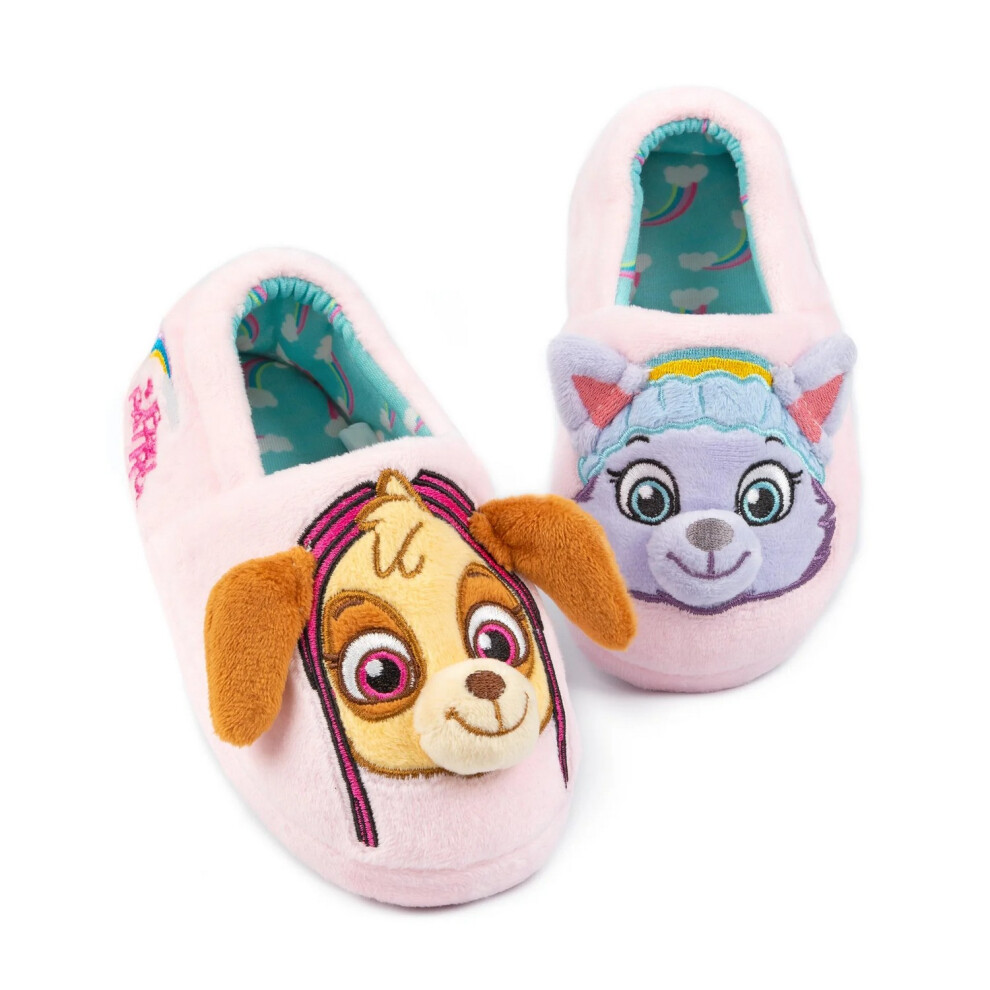(11 UK Child, Pink/Blue) Paw Patrol Girls Skye & Everest 3D Ears Slippers