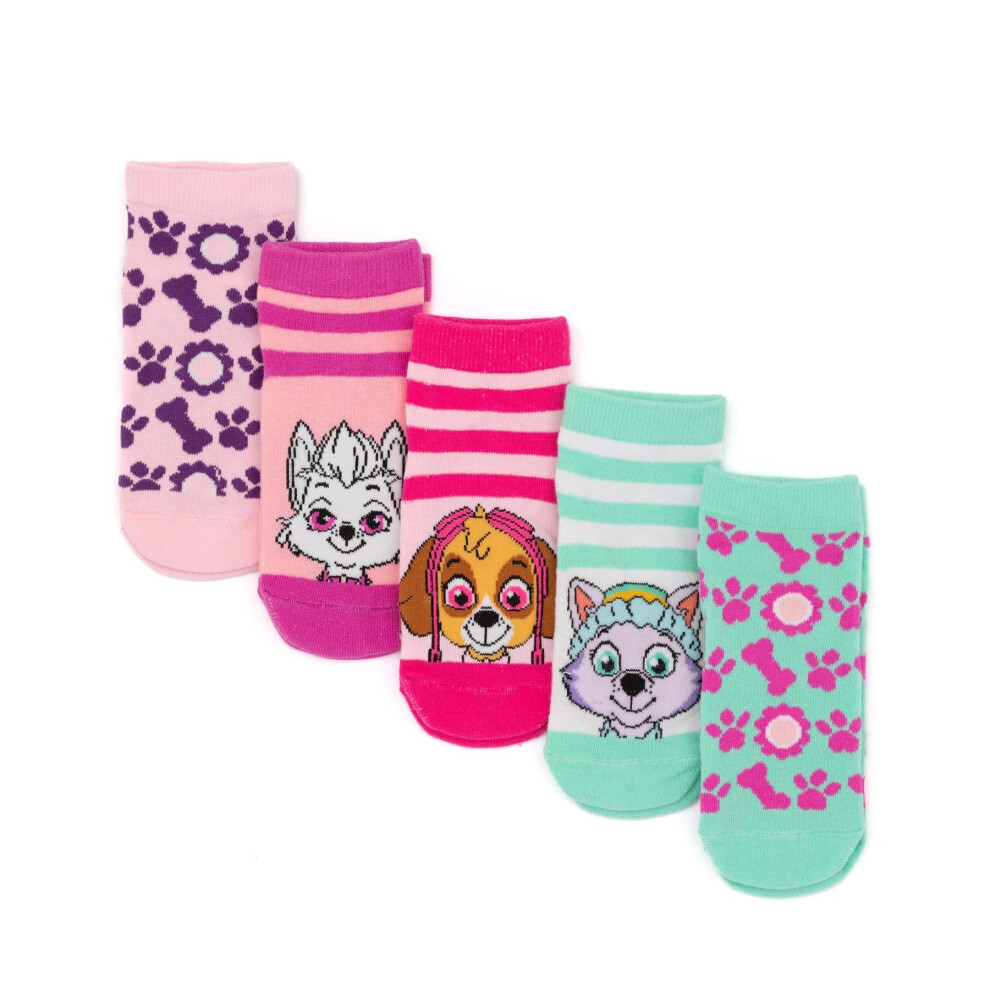 (9 UK Child, Pink/White/Green) Paw Patrol Girls Socks (Pack of 5)-image-OPC-PBWB75H-NEW