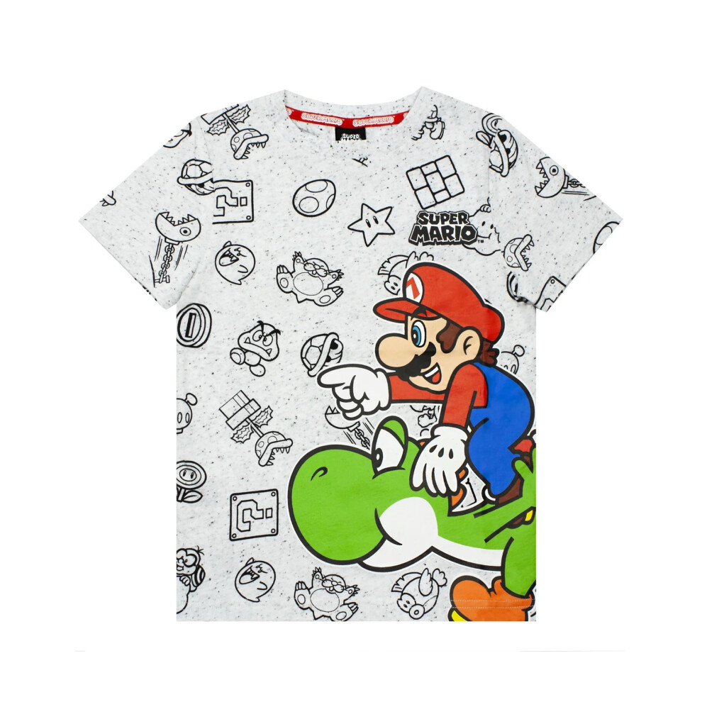 (11-12 Years, Grey) Super Mario Boys Yoshi Marl T-Shirt