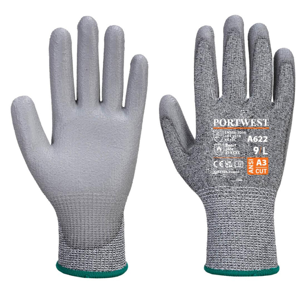 (L, Grey) Portwest Unisex Adult A622 MR PU Palm Cut Resistant Gloves