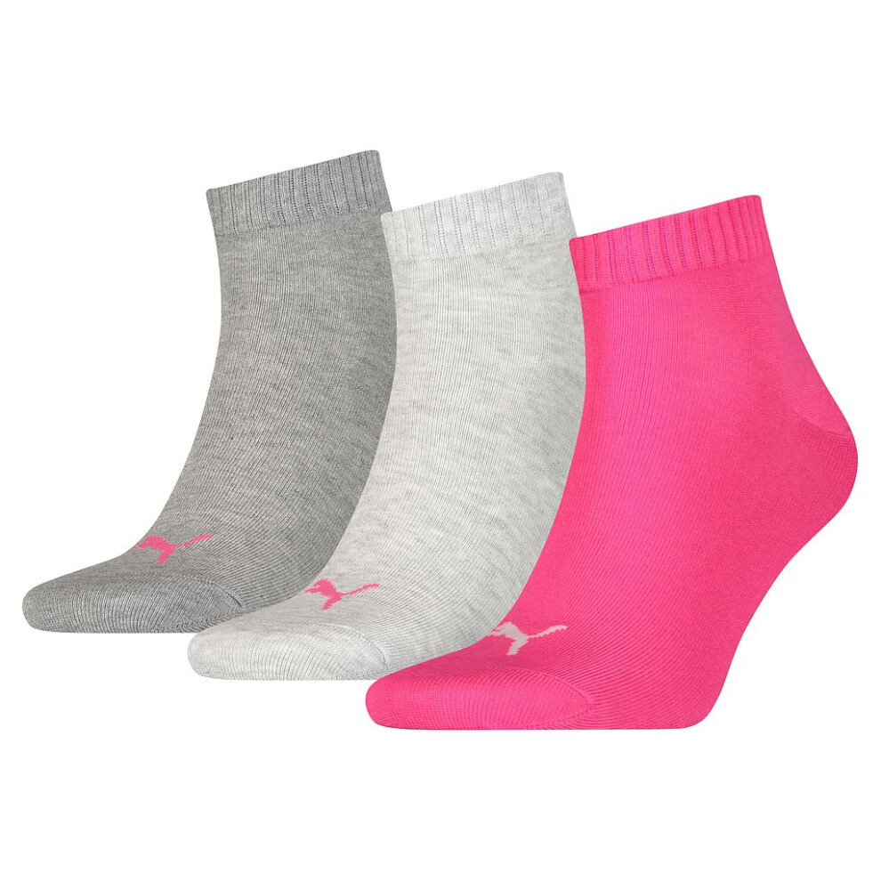 (6 UK-8 UK, Pink/Grey/Charcoal Grey) Puma Unisex Adult Quarter Training Ankle Socks (Pack of 3)