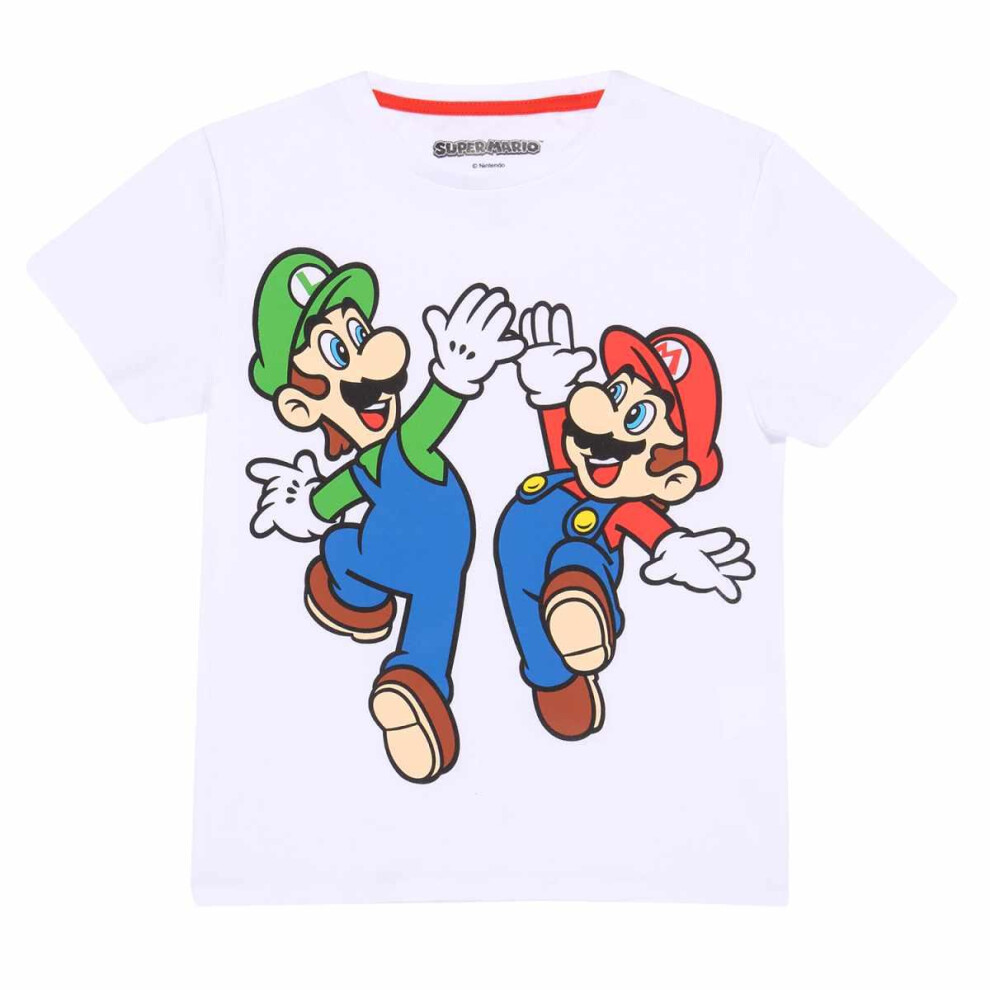 (9-11 Years, White) Super Mario Childrens/Kids Mario & Luigi T-Shirt
