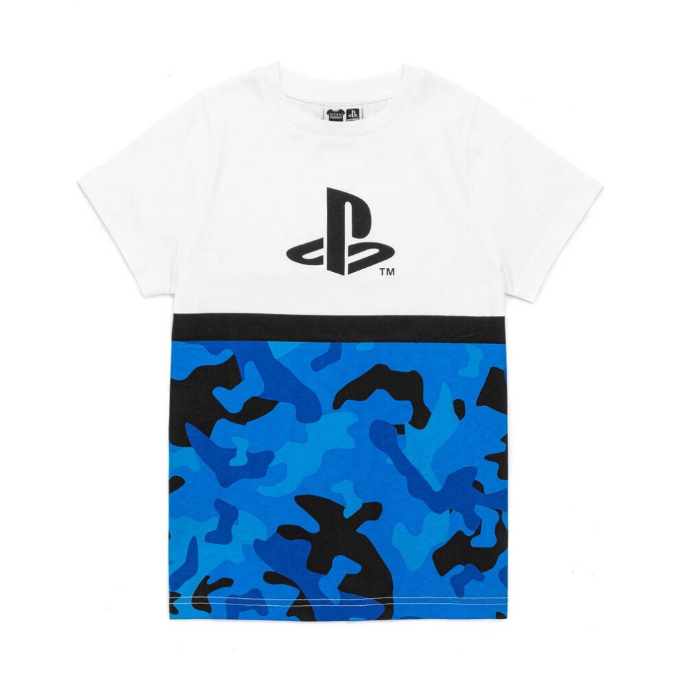 (5-6 Years, Blue/White/Black) Playstation Boys Camo Logo T-Shirt