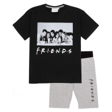 (11-12 Years, Black/Grey) Friends Girls Cycling Short Pyjama Set