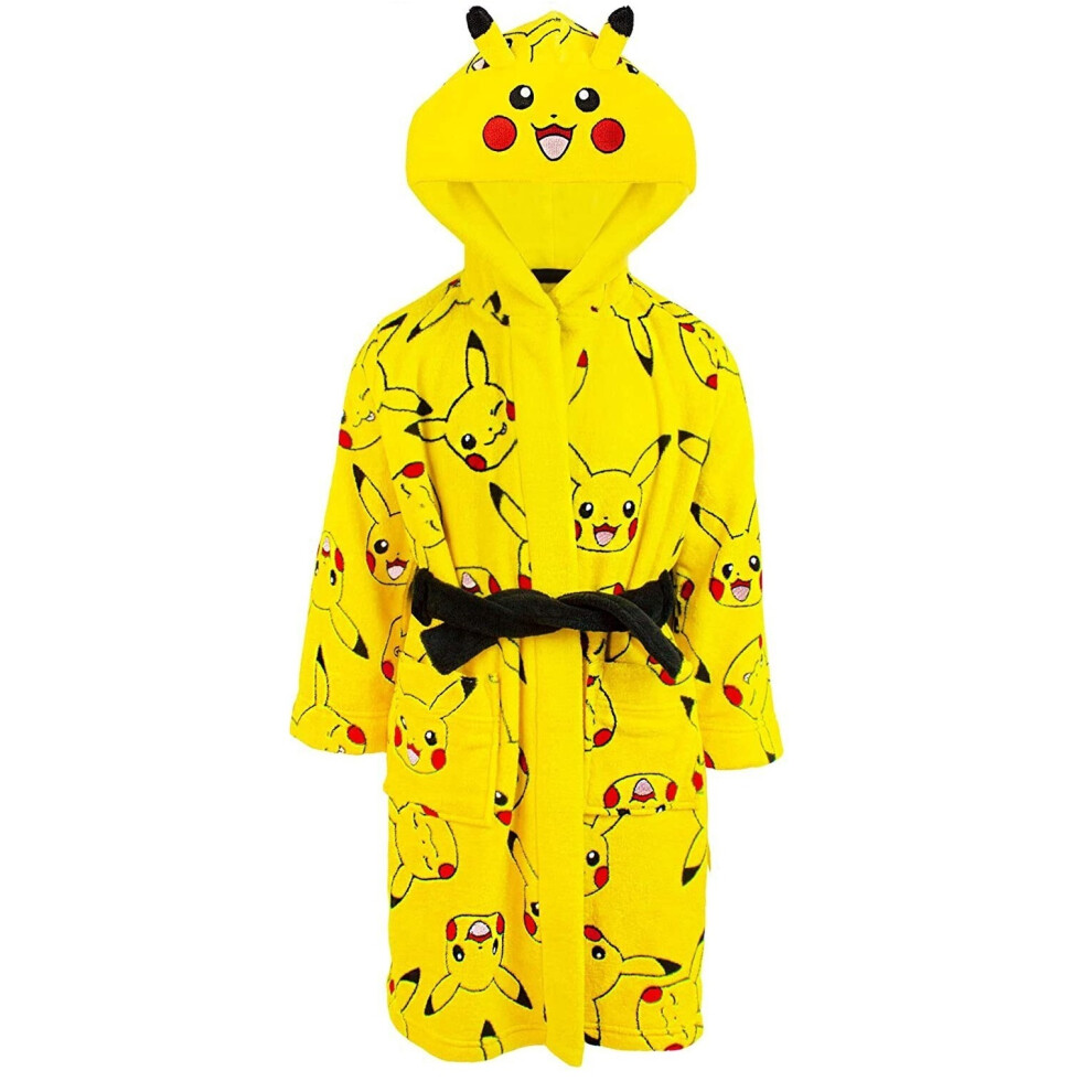 (11-12 Years, Yellow) Pokemon Childrens/Kids Pikachu Faces Dressing Gown