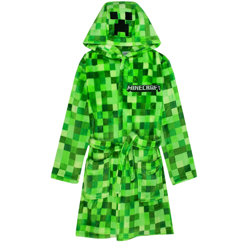 (11-12 Years, Green) Minecraft Boys Creeper Pixel Dressing Gown