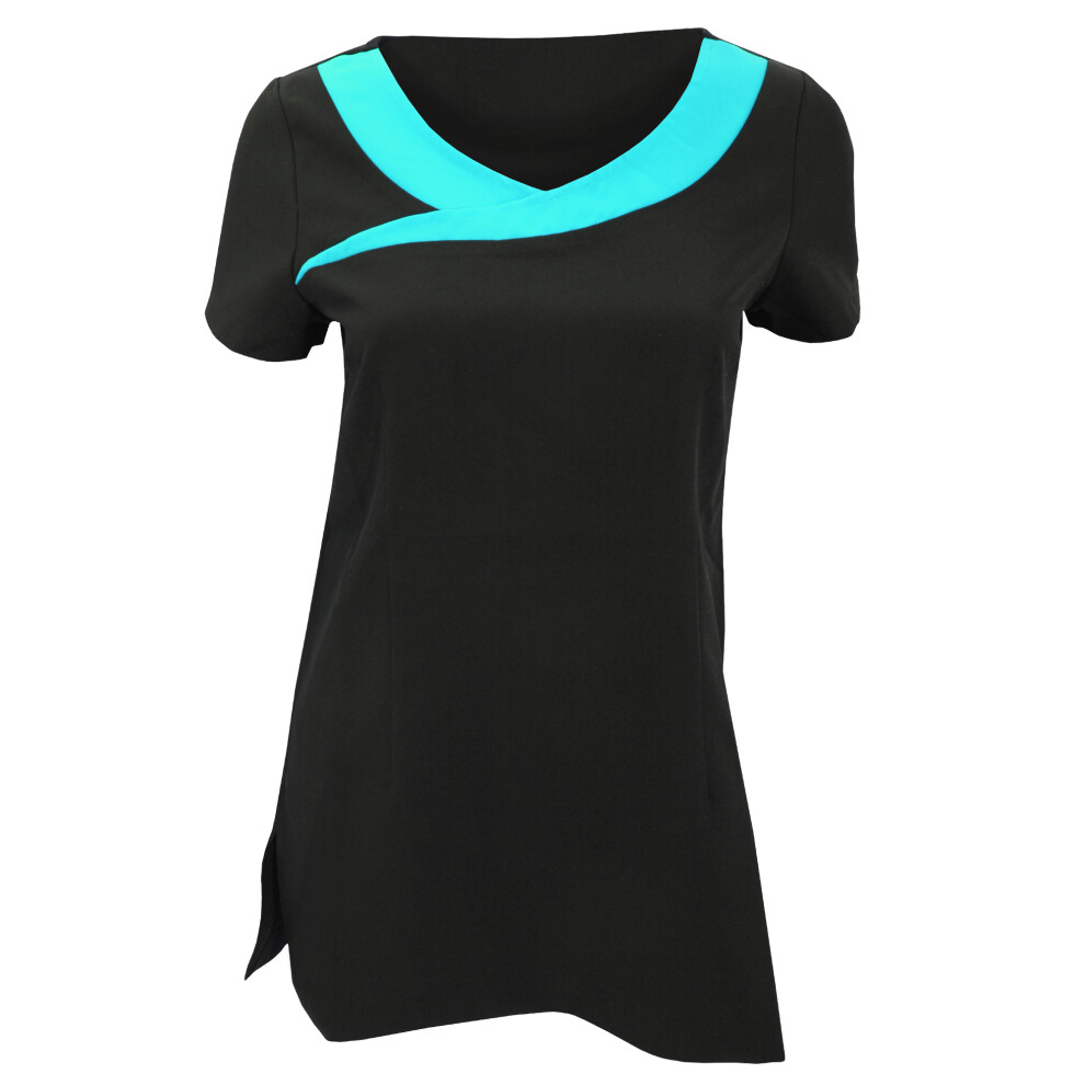 (20, Black/ Turquoise) Premier Womens/Ladies Ivy Beauty And Spa Tunic (Contrast Neckline) (Pack of 2)