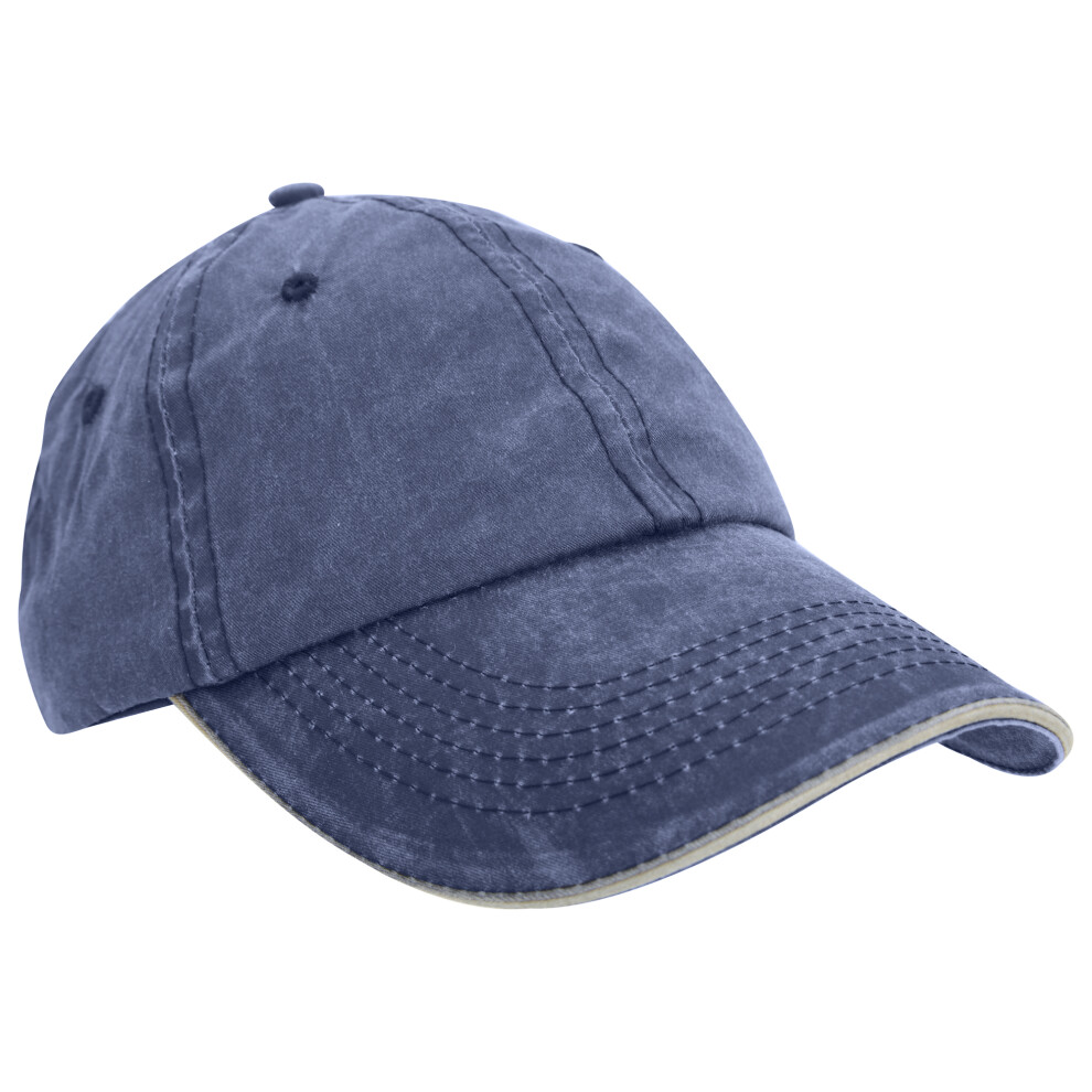 (One Size, Navy/Putty) Result Washed Fine Line Cotton Baseball Cap With Sandwich Peak