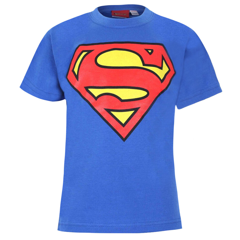 (7-8 Years, Royal Blue/Red/Yellow) Superman Boys Logo T-Shirt