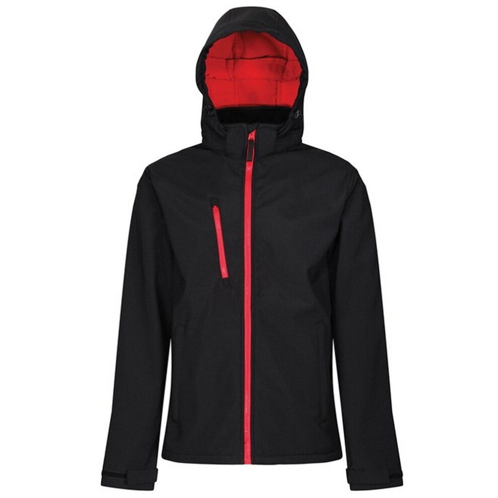 (S, Black/Classic Red) Regatta Mens Venturer Hooded Soft Shell Jacket