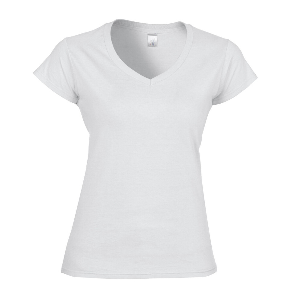 (6 UK, White) Gildan Womens/Ladies Softstyle V Neck T-Shirt
