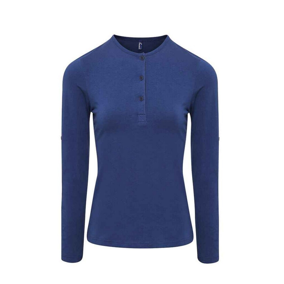 (12 UK, Indigo Denim) Premier Womens/Ladies Long John Plain Roll Sleeve T-Shirt